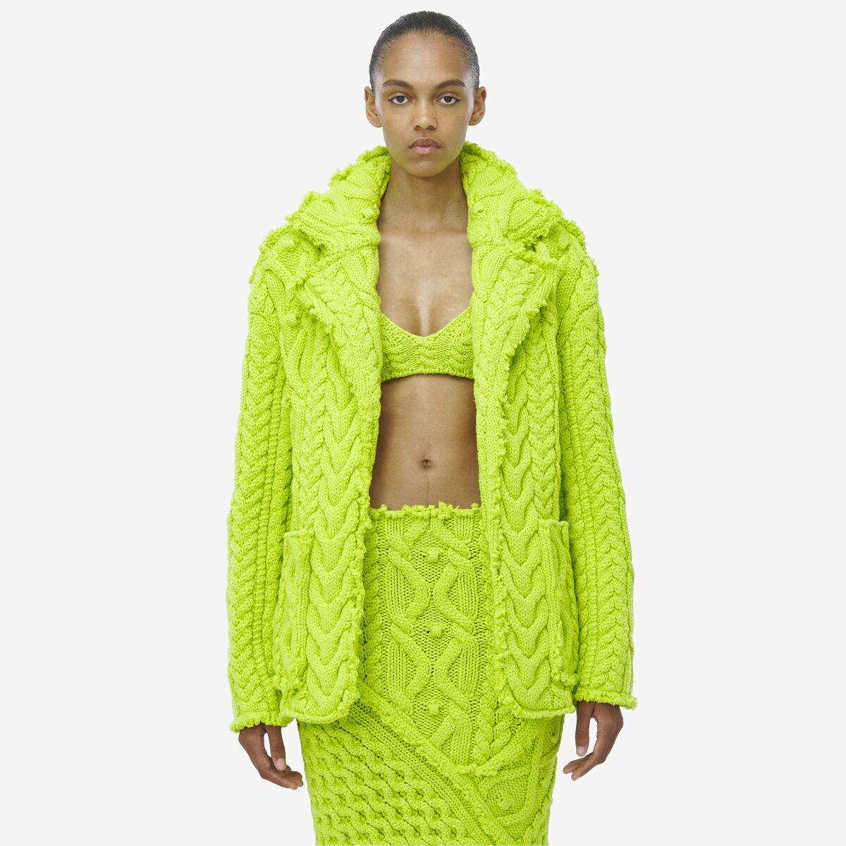 Alexander McQueen Women's Yellow Oversized Cable Knit Cardigan - 0 (Wool, Cashmere, Polyamide & Elastan)